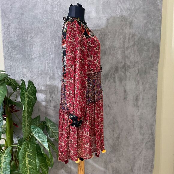Zara Boho Floral Pom Pom Peasant Patchwork Long sleeve, tiered Dress Size S - Picture 2 of 16